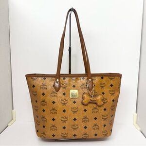 MCM Brown Monogram Tote Bag with Gold Hardware